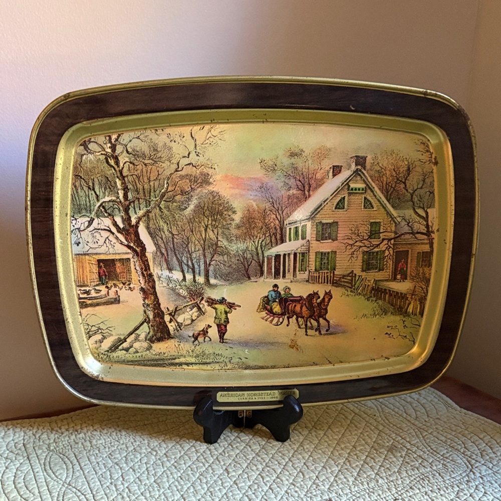 Currier and Ives Vintage Winter Scene Decorative Tray